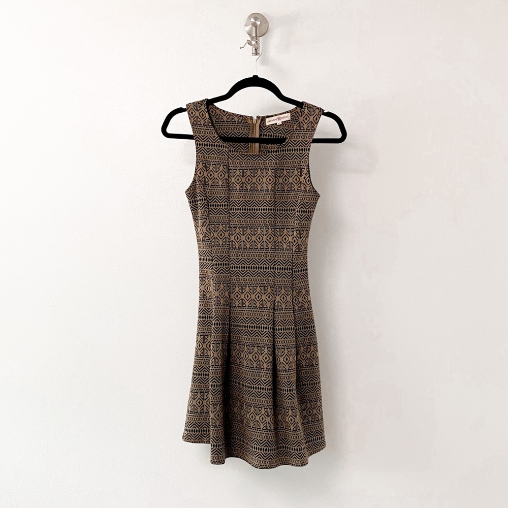 Altar'd State Spring Boho Casual Multi Pattern Sleeveless Mini Dress Brown Black